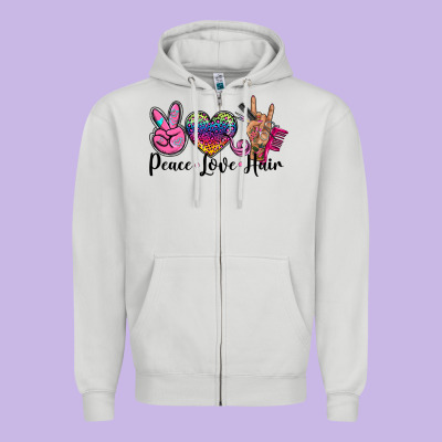Peace Love Hair Zipper Hoodie Designed By Barkaloodesign