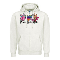 Oatmeal Heather peace love hair Zipper Hoodie - BarkalooDesign