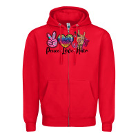 Red peace love hair Zipper Hoodie - BarkalooDesign