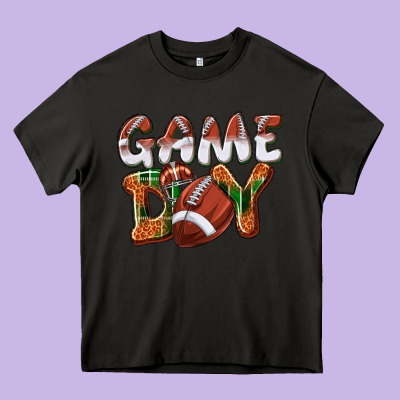 Game Day Leopard Football Heavy Core Tee Designed By Nancycooperartshop