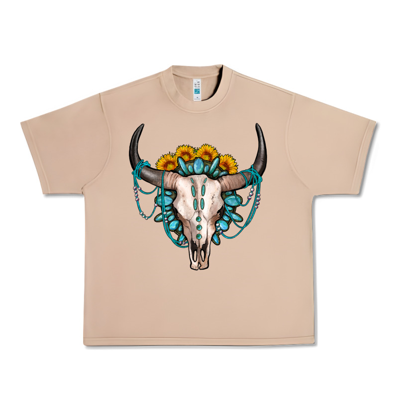 Sunflower Gemstone Bull Skull Urban Heavy Tee by OliviaCreatesArt | Teevron