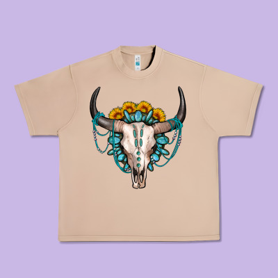 Sunflower Gemstone Bull Skull Urban Heavy Tee Designed By Oliviacreatesart