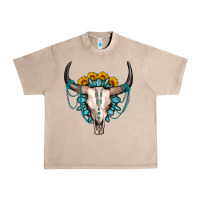 French Oak sunflower gemstone bull skull Urban Heavy Tee - OliviaCreatesArt