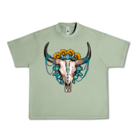 Oil Green sunflower gemstone bull skull Urban Heavy Tee - OliviaCreatesArt