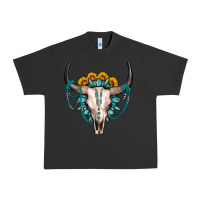 Pigment Black sunflower gemstone bull skull Urban Heavy Tee - OliviaCreatesArt