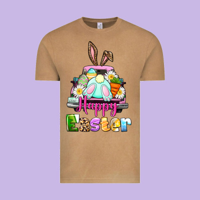 Bunny Happy Easter Truck Vintage Tee Designed By Cowgirlartshop