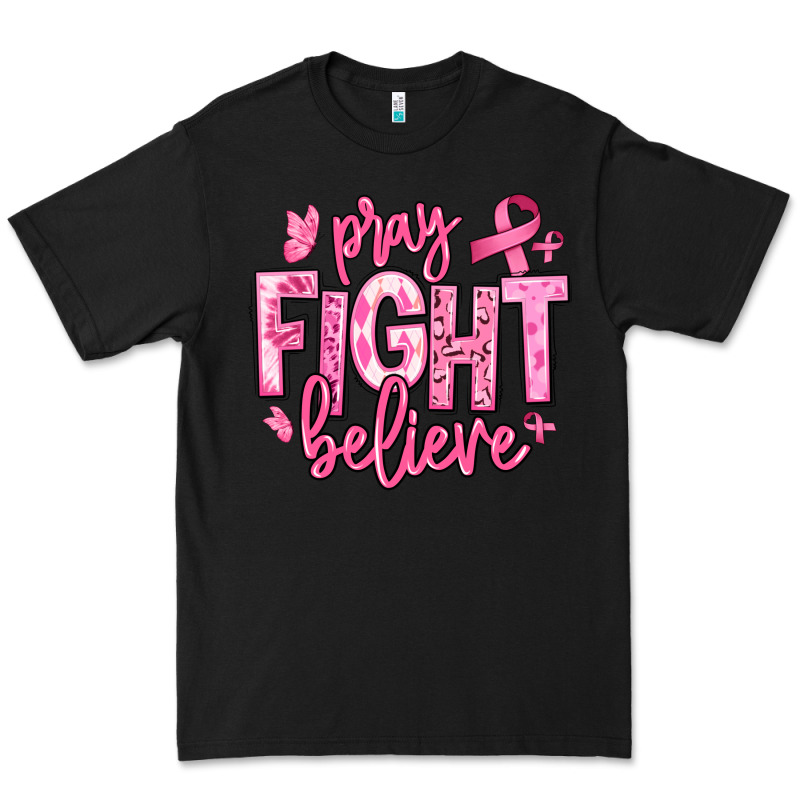 Pray Fight Believe Breast Cancer Premium Tee by texasbilliewilder | Teevron