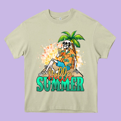 Hello Summer Skeleton Heavy Core Tee Designed By Nancycooperartshop