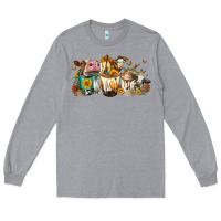 Heather Grey Cows And Coffee Long Sleeve Tee - FaDigitalArtStudio
