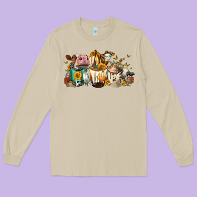 Cows And Coffee Long Sleeve Tee Designed By Fadigitalartstudio