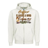 Oatmeal Heather coffee is always a good idea Zipper Hoodie - BarkalooDesign