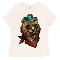 Bone Bear cowboy bandana glasses Ladies Tee - HowdyJamesFarm
