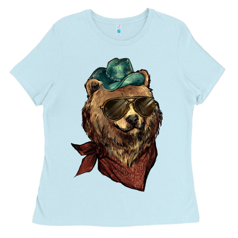 Bear Cowboy Bandana Glasses Ladies Tee by HowdyJamesFarm | Teevron