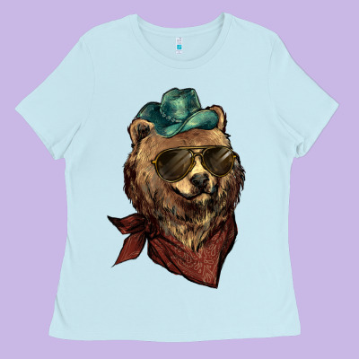 Bear Cowboy Bandana Glasses Ladies Tee Designed By Howdyjamesfarm
