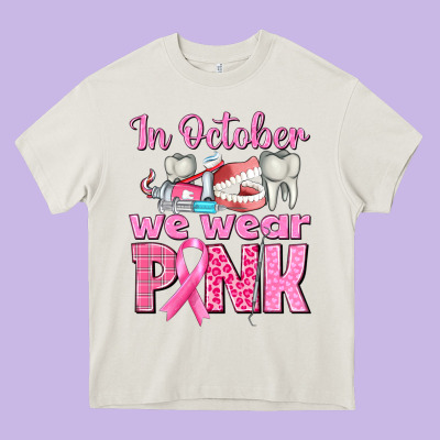 In October We Wear Pink Breast Cancer Awareness Heavy Core Tee Designed By Texasbilliewilder