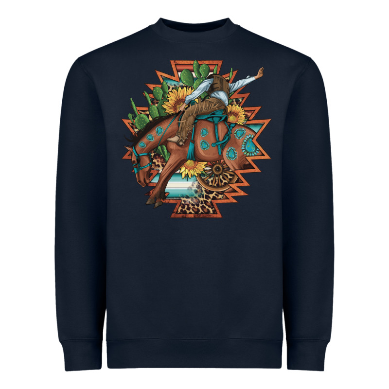 Bucking Bronco Aztec Shape Background Heavyweight Sweatshirt by Artiststas | Teevron