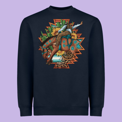 Bucking Bronco Aztec Shape Background Heavyweight Sweatshirt Designed By Artiststas