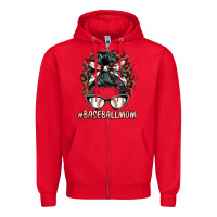 Red baseballmom messy bun Zipper Hoodie - BarkalooDesign