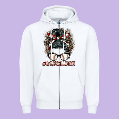 Baseballmom Messy Bun Zipper Hoodie Designed By Barkaloodesign