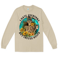 Mushroom I Hate Everyone But Coffee Helps Long Sleeve Tee - FaDigitalArtStudio