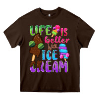 Chocolate Brown Life is better with ice cream Heavy Core Tee - NancyCooperArtShop