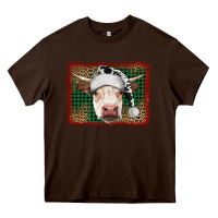 Chocolate Brown Merry Christmas Hereford Cow With Background Heavy Core Tee - RanaPortraitStore