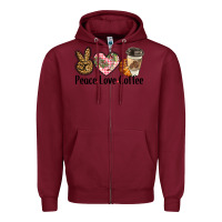 Burgundy peace love coffee Zipper Hoodie - BarkalooDesign
