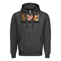 Charcoal Heather peace love coffee Zipper Hoodie - BarkalooDesign