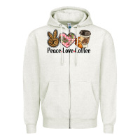 Oatmeal Heather peace love coffee Zipper Hoodie - BarkalooDesign