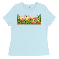 Baby Blue flamingos with sunset Ladies Tee - TumblerDesignByShophia