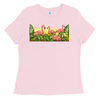 Bubblegum Pink flamingos with sunset Ladies Tee - TumblerDesignByShophia