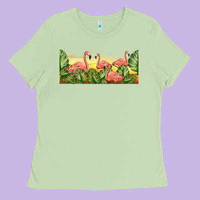 Flamingos With Sunset Ladies Tee Designed By Tumblerdesignbyshophia