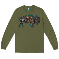 Army Green cowhide bison Long Sleeve Tee - RanaPortraitStore