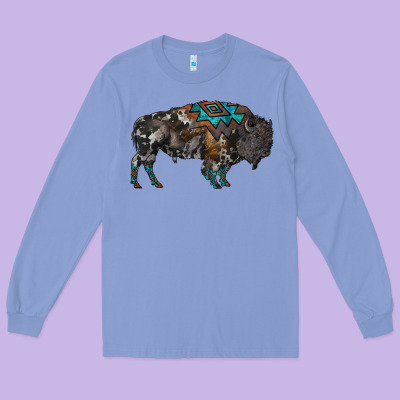Cowhide Bison Long Sleeve Tee Designed By Ranaportraitstore