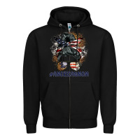 Black americanmom messy bun Zipper Hoodie - BarkalooDesign
