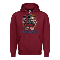 Burgundy americanmom messy bun Zipper Hoodie - BarkalooDesign