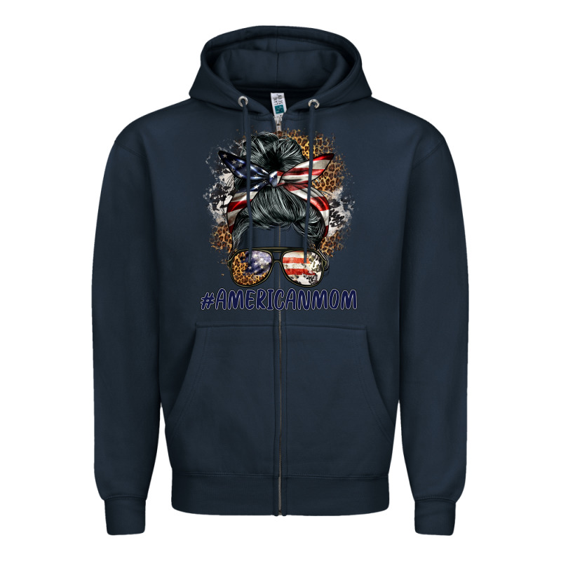 Americanmom Messy Bun Zipper Hoodie by BarkalooDesign | Teevron