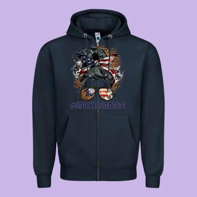Americanmom Messy Bun Zipper Hoodie Designed By Barkaloodesign