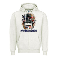 Oatmeal Heather americanmom messy bun Zipper Hoodie - BarkalooDesign