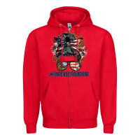 Red americanmom messy bun Zipper Hoodie - BarkalooDesign
