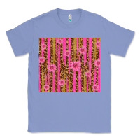Colony Blue glitter pink stripe leopard pattern with flowers Classic Tee - TumblerDesignByShophia