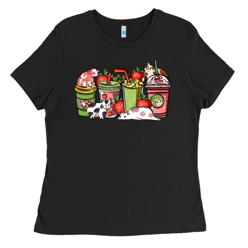Cow And Strawberry Coffee Cups Ladies Tee by HowdyJamesFarm | Teevron
