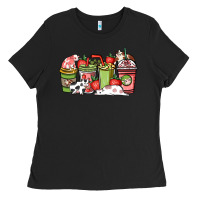 Black Cow and strawberry coffee cups Ladies Tee - HowdyJamesFarm