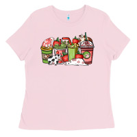 Bubblegum Pink Cow and strawberry coffee cups Ladies Tee - HowdyJamesFarm