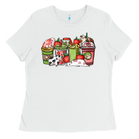 White Cow and strawberry coffee cups Ladies Tee - HowdyJamesFarm