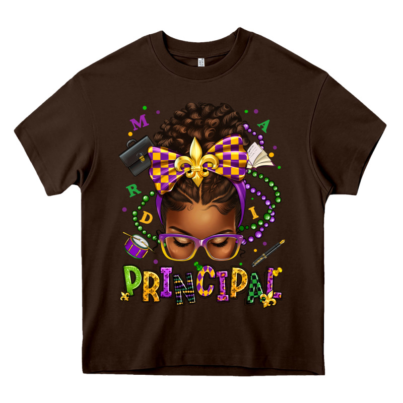 Mardi Gras Principal Afro Messy Bun Heavy Core Tee by texasbilliewilder | Teevron