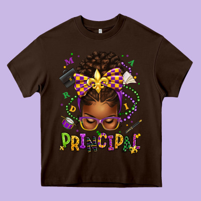 Mardi Gras Principal Afro Messy Bun Heavy Core Tee Designed By Texasbilliewilder