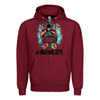 Burgundy tie dye momlife messy bun Zipper Hoodie - BarkalooDesign
