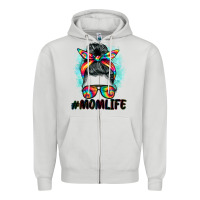 Dove Grey tie dye momlife messy bun Zipper Hoodie - BarkalooDesign