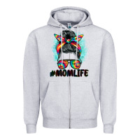 Heather Grey tie dye momlife messy bun Zipper Hoodie - BarkalooDesign